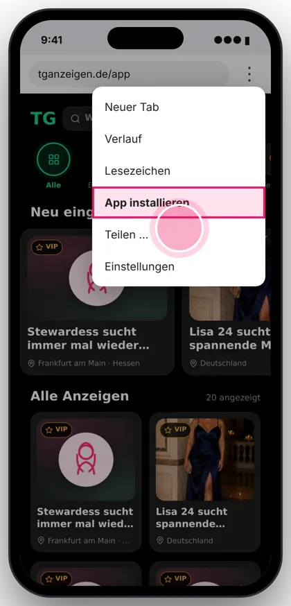App installieren im Chrome-Menü